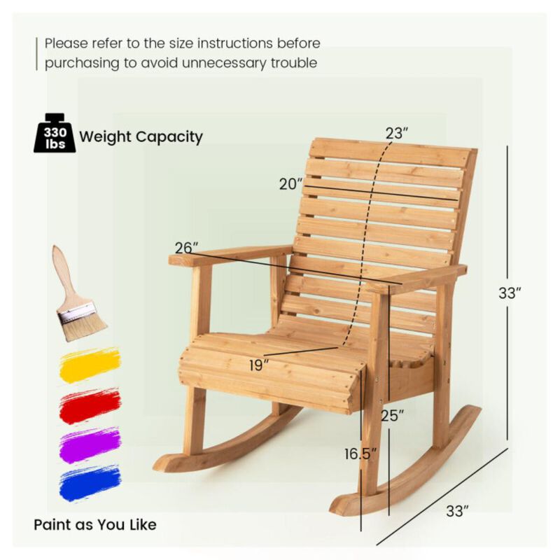 Hivvago Outdoor Solid Fir Wood Rocking Chair with High Backrest