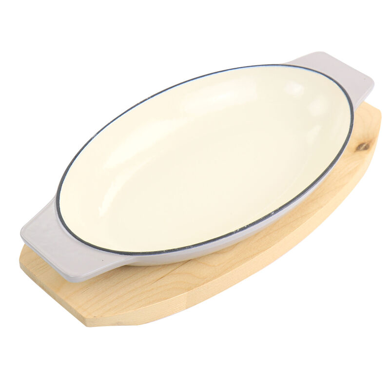 Martha Stewart Enameled Cast Iron 2 Piece Au Gratin Birch Wood Trivet Set