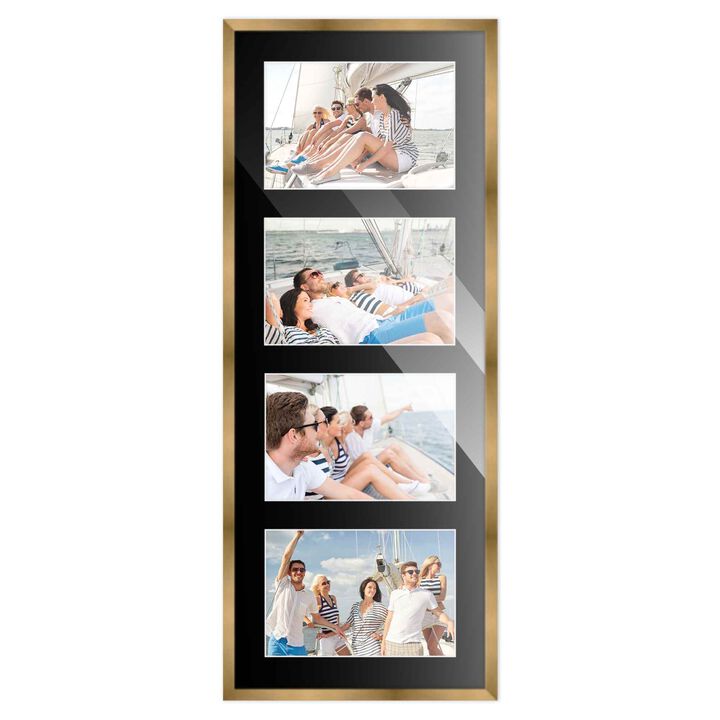 8.5x23 Wood Collage Frame with Black Mat For 4 5x7 Pictures