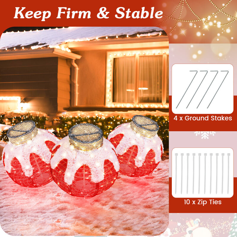 Outdoor Christmas Lantern Pop-Up Lighted Festive Ball with 80 LED Lights and Support Base