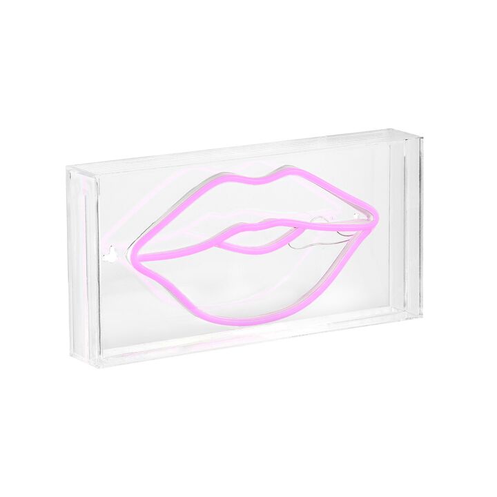 Lips 11.88" X 5.88" Contemporary Glam Acrylic Box USB Operated LED Neon Light