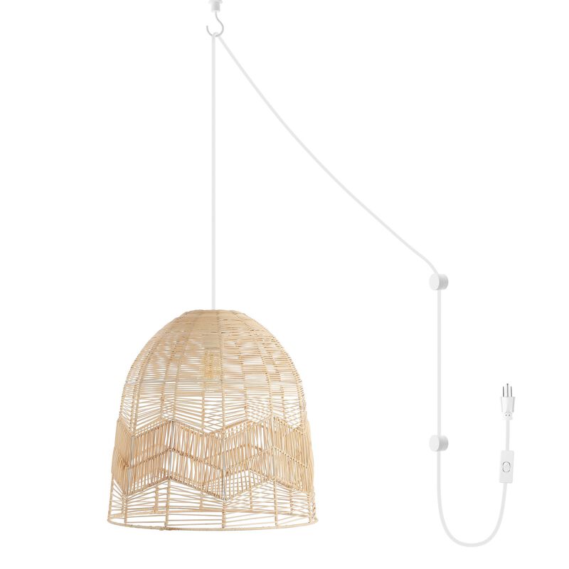 Sofia 1-Light Farmhouse Coastal Rattan 180" Cord Plug-In or Hardwired LED Pendant