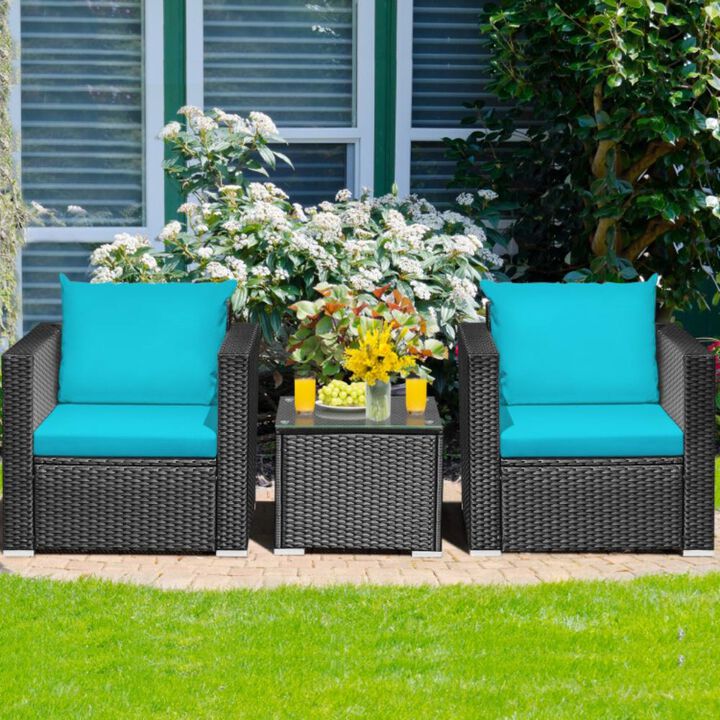 Hivvago 3 Pieces Patio Wicker Conversation Set with Cushion