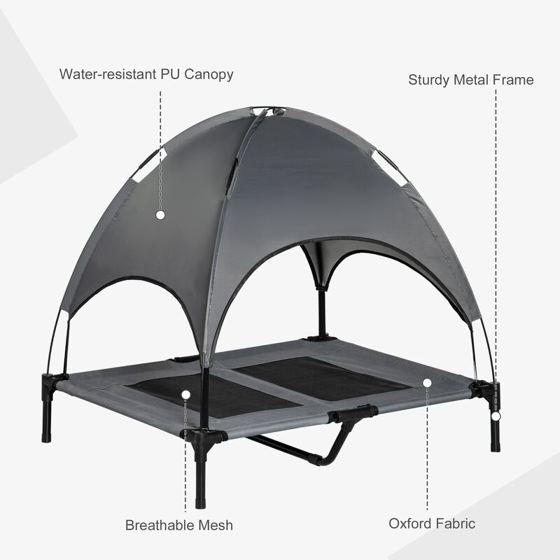 Portable Pup Oasis: 36" Elevated Dog Cot with Cooling Canopy