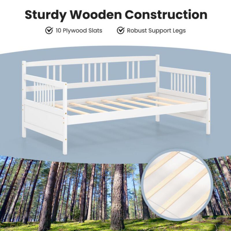 Hivvago Twin Size Wooden Slats Daybed Bed with Rails