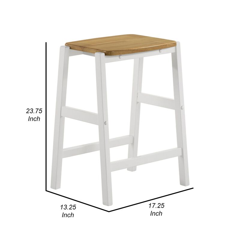 Hoa 24 Inch Counter Height Stool Set of 2, Footrest, White Brown Solid Wood - Benzara
