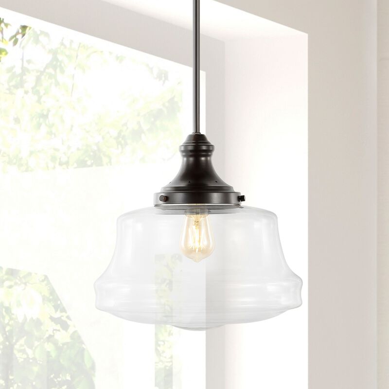 Schoolhouse 1-Light Bohemian Farmhouse Iron/Glass LED Pendant