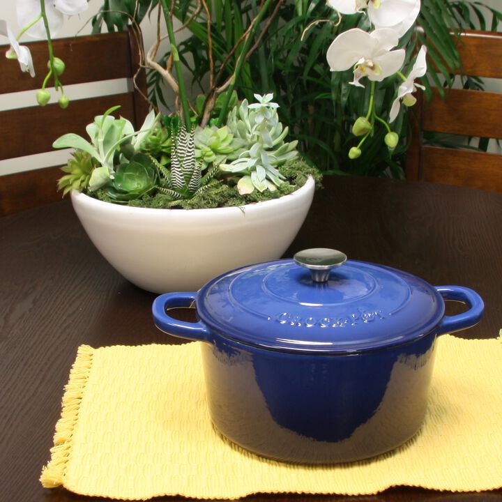 Crock Pot Artisan 5 Quart Round Enameled Cast Iron Dutch Oven in Sapphire Blue