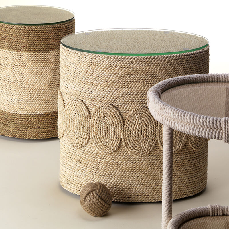 Barbados Oval Corn-Straw Side Table