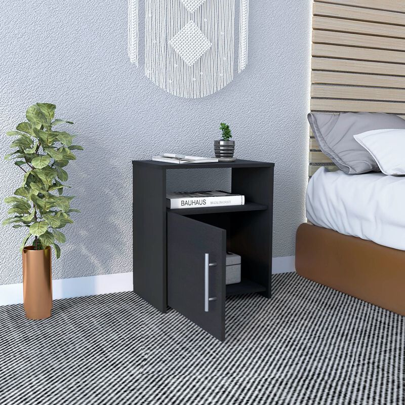 DEPOT E-SHOP Omaha Nightstand, Single Door Cabinet, Metal Handle, One Shelf, Superior Top