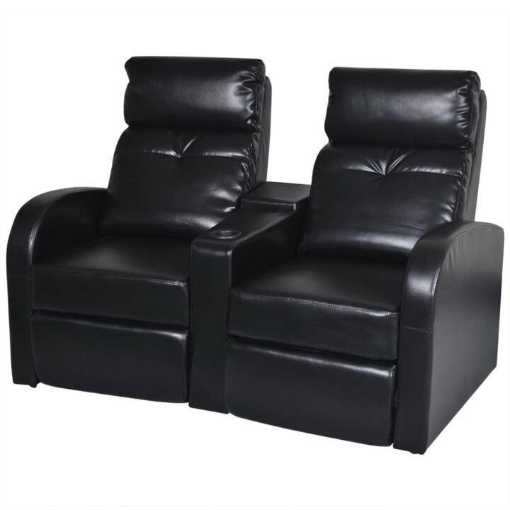 vidaXL 2-Seater Home Theater Recliner Sofa Black Faux Leather