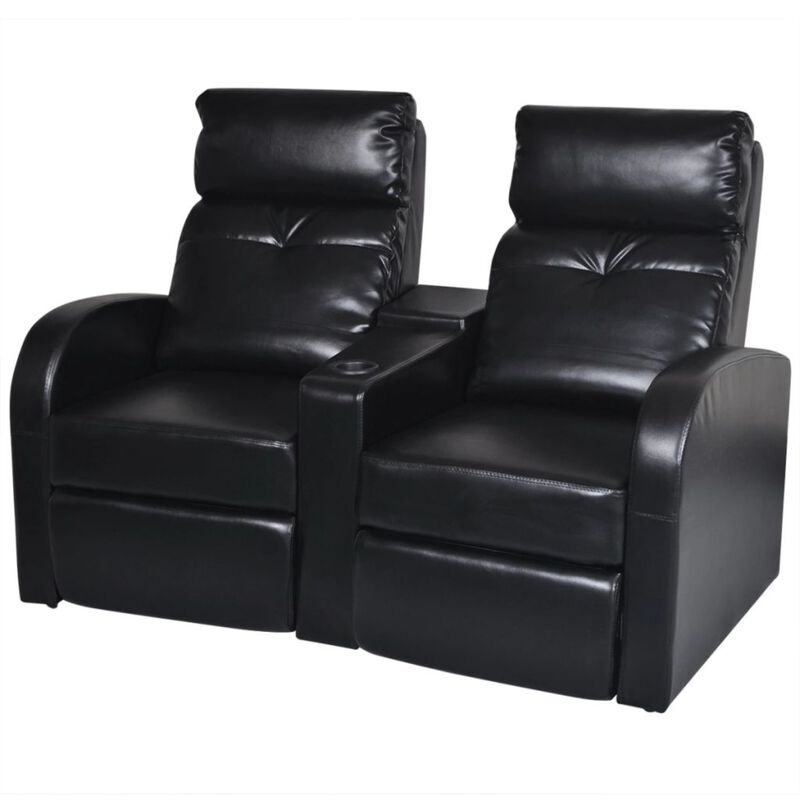 vidaXL 2-Seater Home Theater Recliner Sofa Black Faux Leather