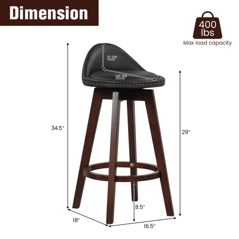 Hivvago 2 Pieces Cushioned Swivel Bar Stool Set with Low Back
