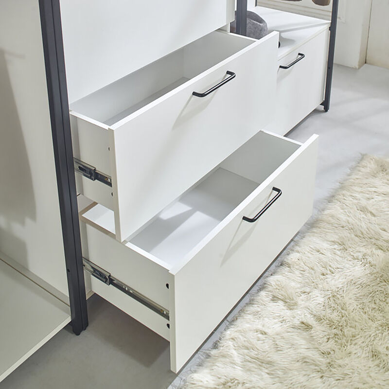 Fiona 111 in. W White Freestanding 3 Tower System 7 -Shelf Walk in Wood Closet System with Metal Frame