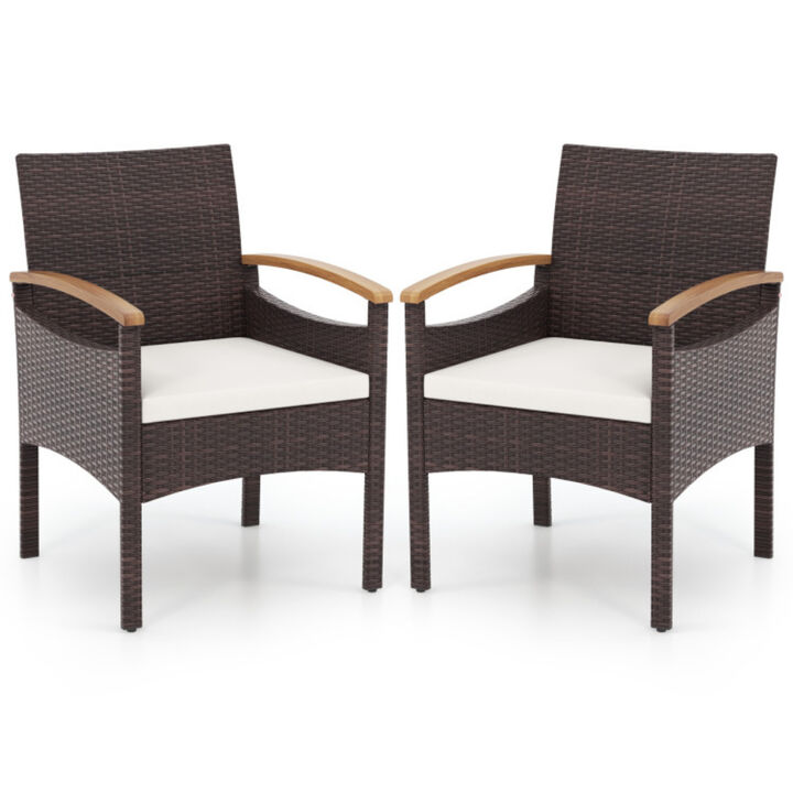 Patio Dining Chairs Set of 2 with Acacia Wood Armrest and Heavy Duty Metal Frame