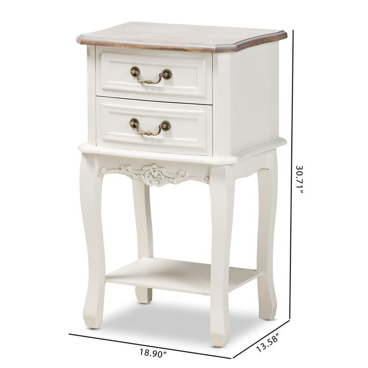 Baxton Studio Amalie Antique French Country Cottage Two-Tone White And Oak Finished 2-Drawer Wood Nightstand