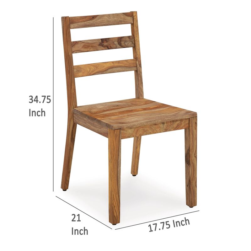 Donni Dining Side Chair Set of 2, Ladder Back, Natural Sheesham Wood - Benzara