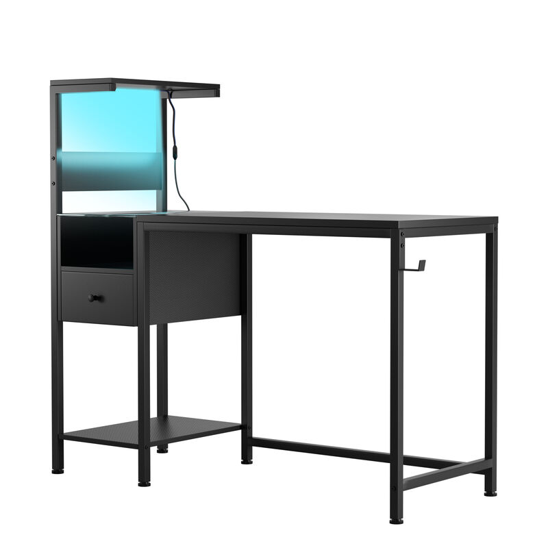 Home Office Computer Desk with Charging Station, USB Ports & Storage Shelves