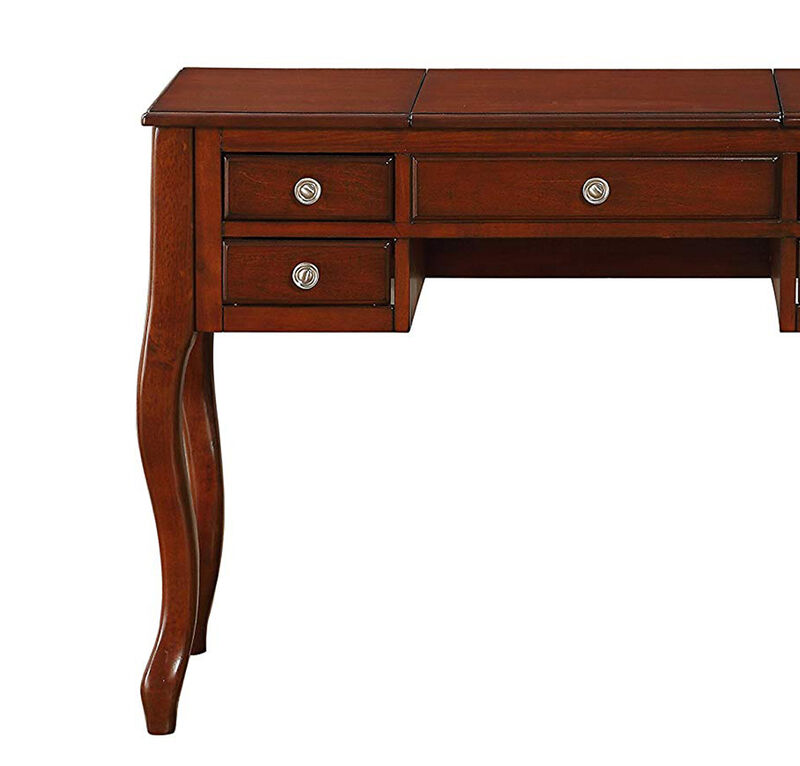Cherub Vanity Set Featuring Stool And Mirror Cherry Brown-Benzara