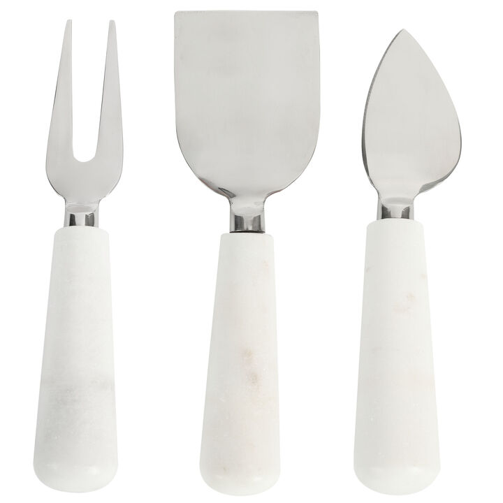 Laurie Gates California Designs Marble and Stainless Steel 3 Piece Cheese Knife Set in White