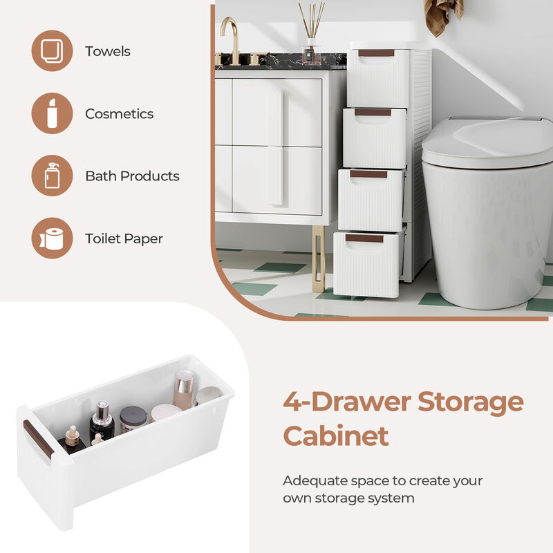 Drawer Rolling Organizer Unit Narrow Storage Cabinet with Built-In Wheels for Small Space