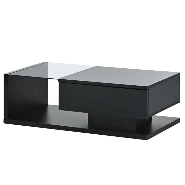Modernist Glass-Wood Center Table