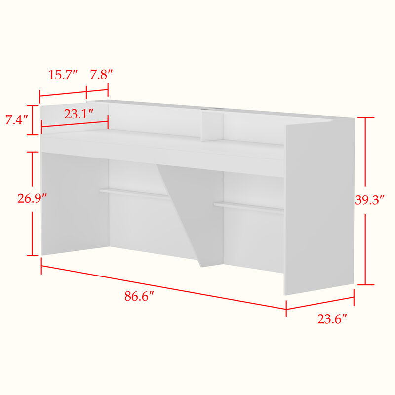 86.6 in. W White Wood Computer Desk, Reception Desk White Writing Desk, Eco-Friendly Paint Finish