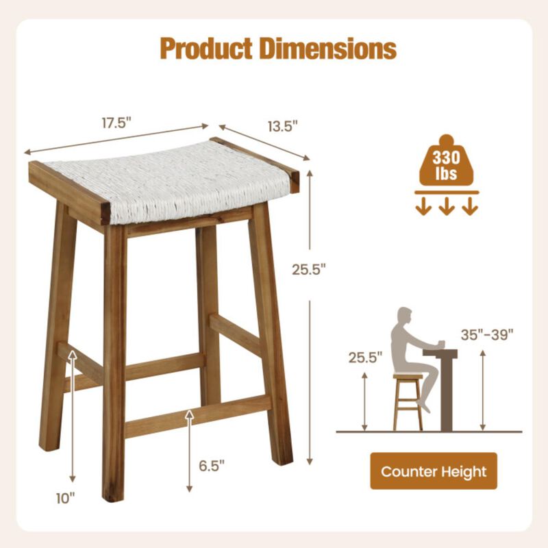 Hivvago Set of 2 25.5 Inch Dining Bar Stool with Seaweed Woven Seat