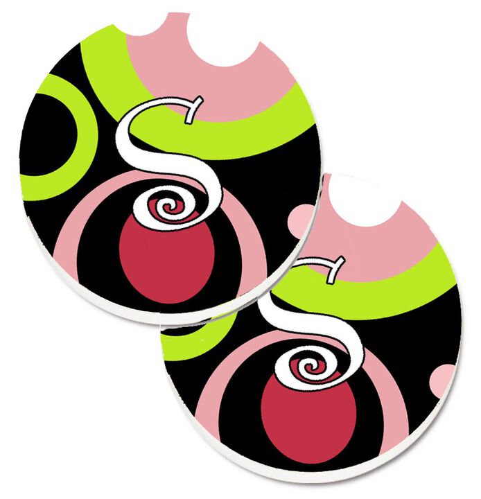 Caroline's Treasures Letter S Monogram - Retro In black Set of 2 Cup Holder Car Coasters AM1002-SCARC, 2.56, Multicolor