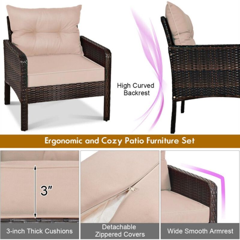Hivvago 5 Pieces Patio Rattan Sofa Ottoman Furniture Set with Cushions