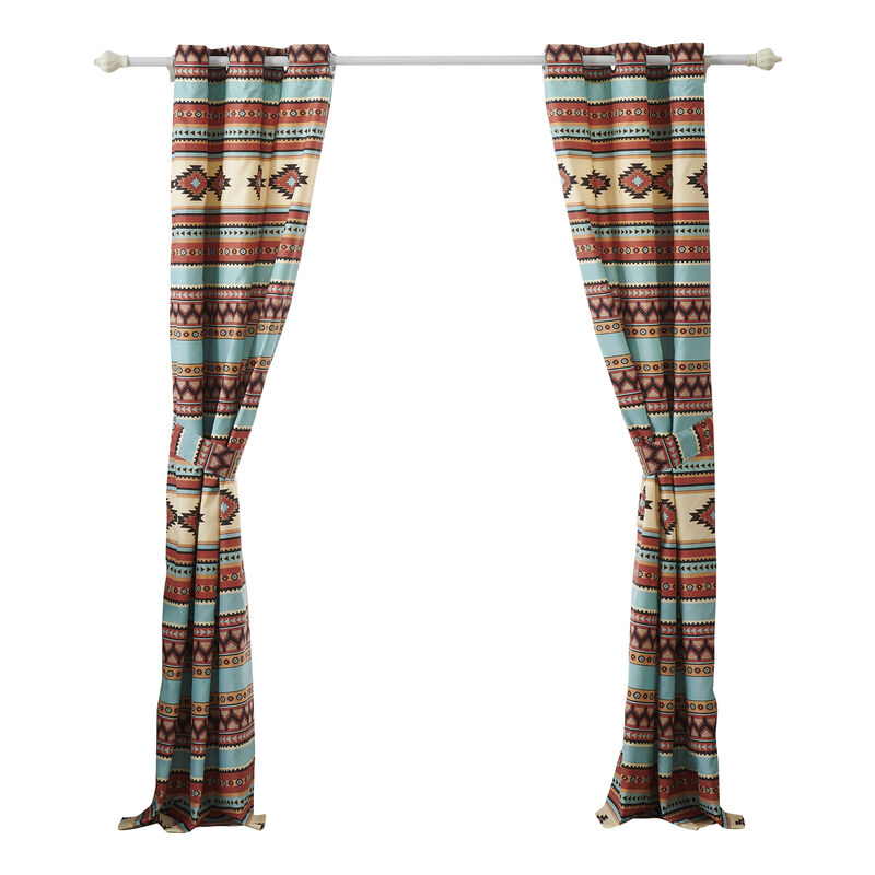 Tagus 84 Inch Window Curtains, Southwest Motifs, Grommets, Microfiber - Benzara