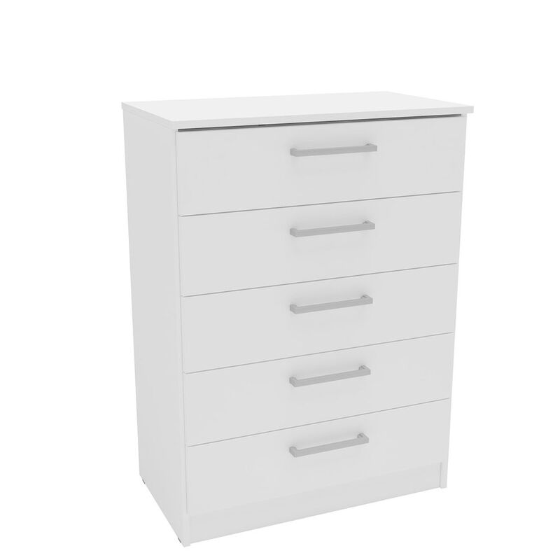 Polifurniture Juliette Modern 5 Drawer Dresser, White