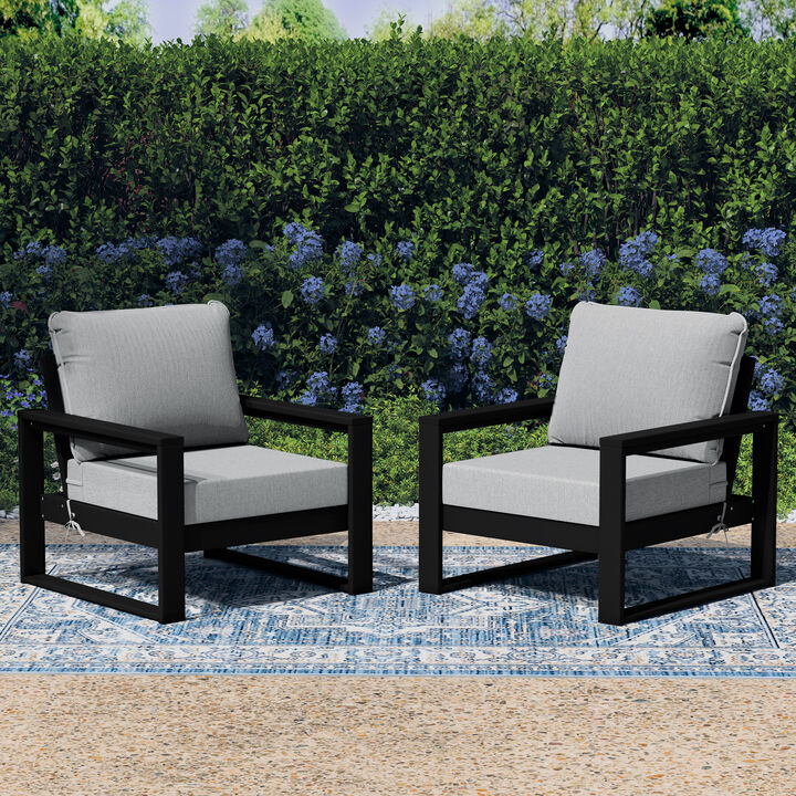 WestinTrends Outdoor Modern HDPE Patio Club Chair with Waterproof Deep Seat Cushions (Set of 2)