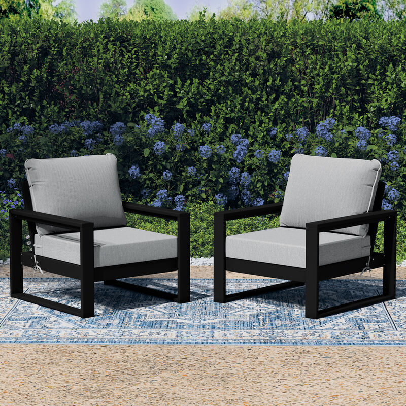 WestinTrends Outdoor Modern HDPE Patio Club Chair with Waterproof Deep Seat Cushions (Set of 2)