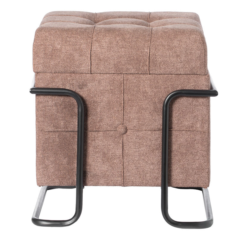Square Fabric Storage Ottoman with Black Metal Frame, Yellow