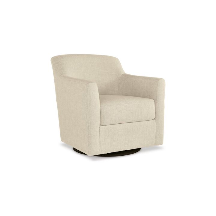 Leena 35 Inch Swivel Accent Chair, Soft Beige Linen Polyester, Reversible - Benzara