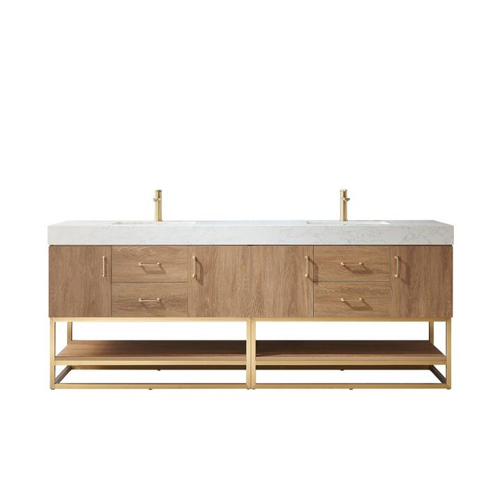 Vinnova Design 84 Double Sink Bath Vanity with White Grain Stone Countertop