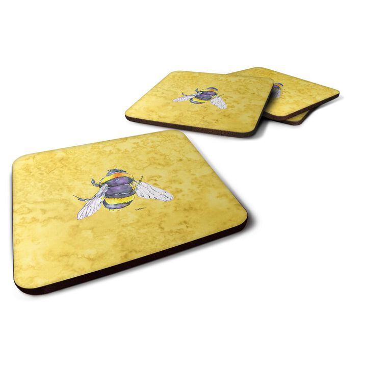 Caroline's Treasures 8852FC Bee on Yellow Foam Coasters (Set of 4), 3.5 H x 3.5 W, Multicolor