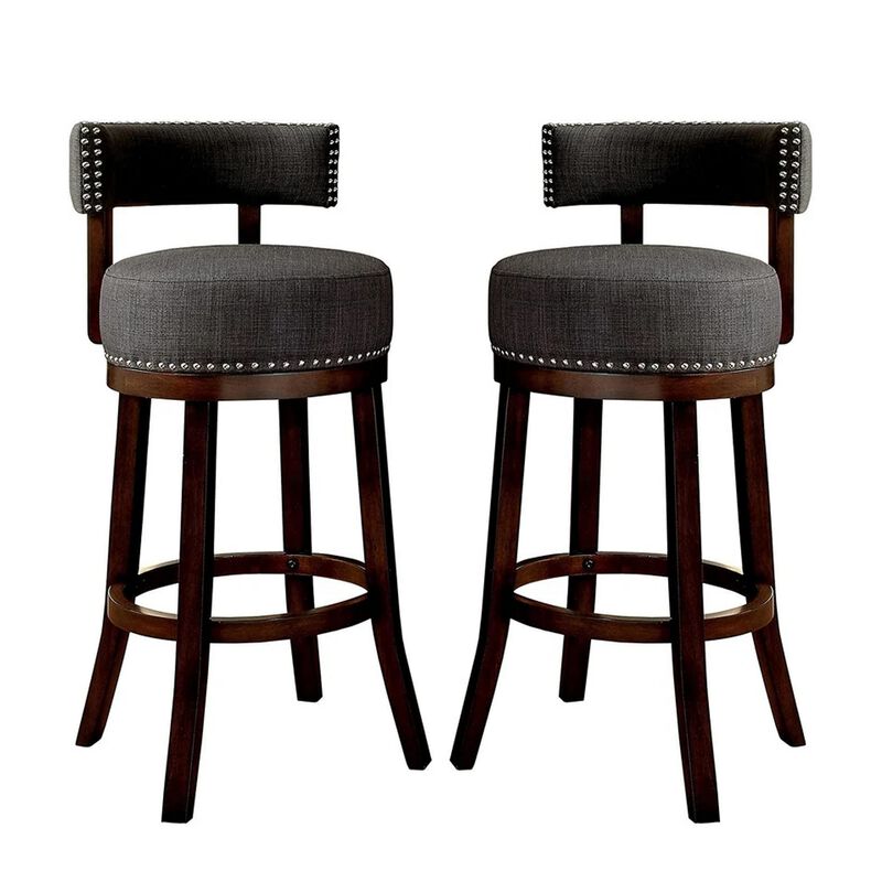 Lynsey Contemporary 24"Barstool With linen Cushion, Gray Finish, Set of 2-Benzara
