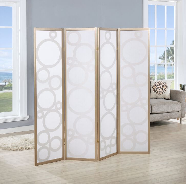 Streamdale Arvada 4-Panel Wood Room Divider with Circle Pattern, Gold