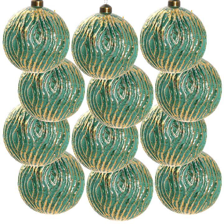 Glass Christmas Ball Set, Set of 12 for Holiday Tree Ornaments, Green