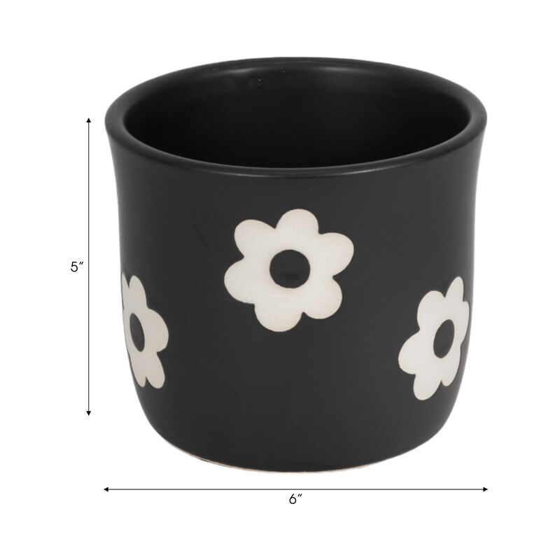 6" Flower Power Planter, Black/white