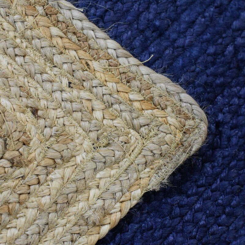 HAND WOVEN JUTE ECO-FRIENDLY Contemporary AREA RUGS  - 4'x6', Rectangle Shape, Blue Beige Color, Contemporary, High Pile, Natural Fiber, Outdoor Indoor Handmade Area Rugs for Living Room (J00026)