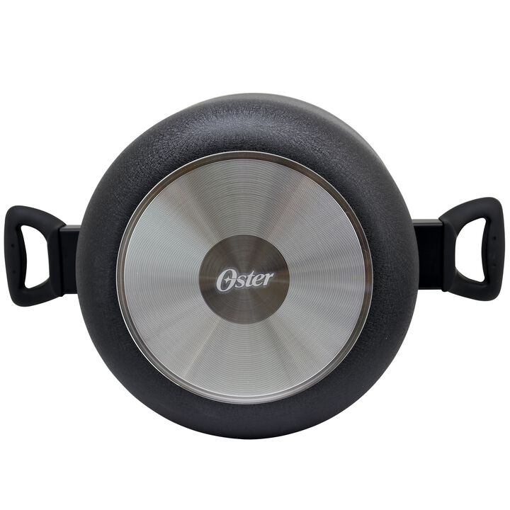 Oster Ashford 6 Quart Aluminum Dutch Oven with Tempered Glass Lid in Black