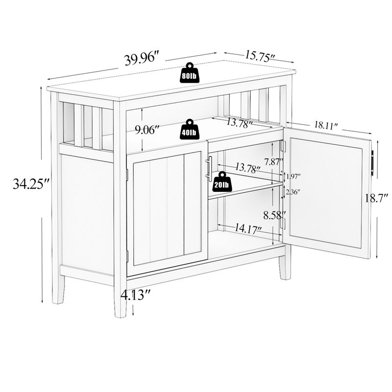 Wood 39.96 in. Sideboard with 2-Door and 1-Shelf