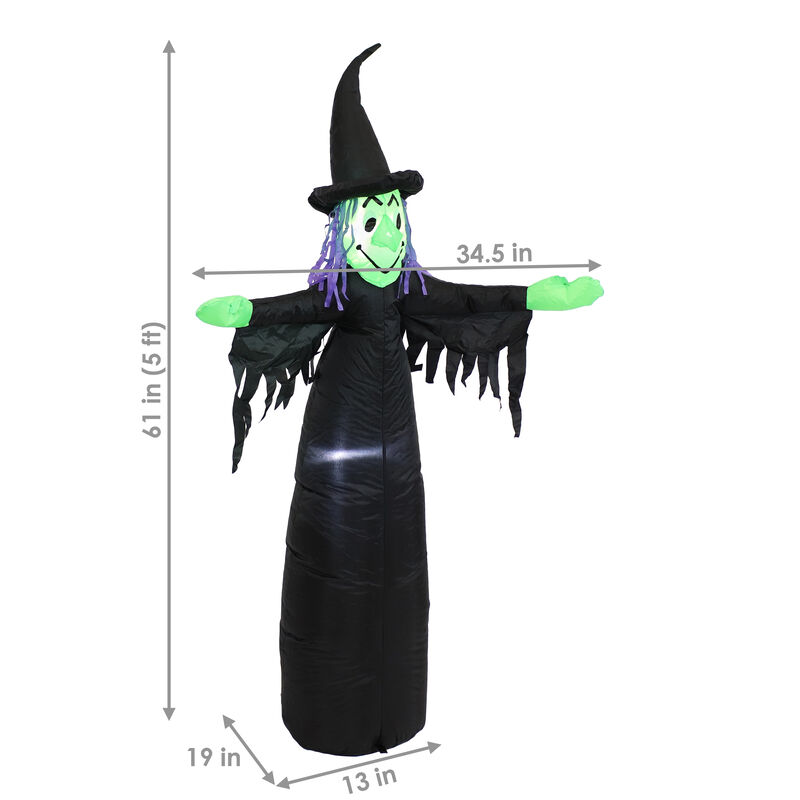 Sunnydaze Wendolyn the Wicked Witch Inflatable Halloween Decoration - 5 ft