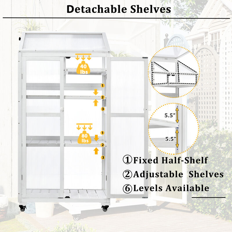Merax Wood Large Greenhouse Balcony on Wheels