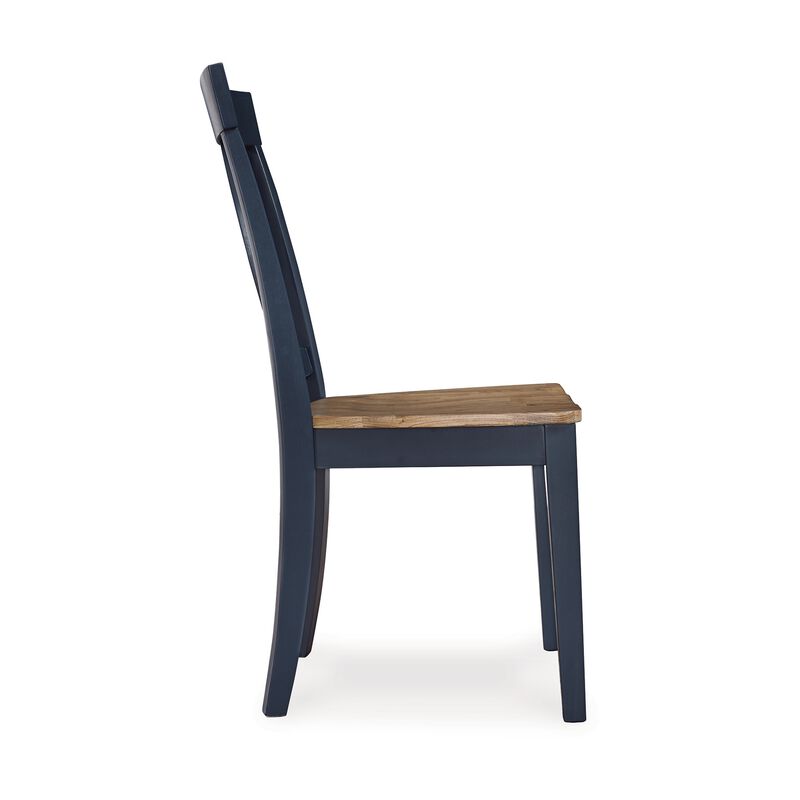 Doti Dining Side Chair Set of 2, Open Back, Contoured Seat, Slate Blue - Benzara
