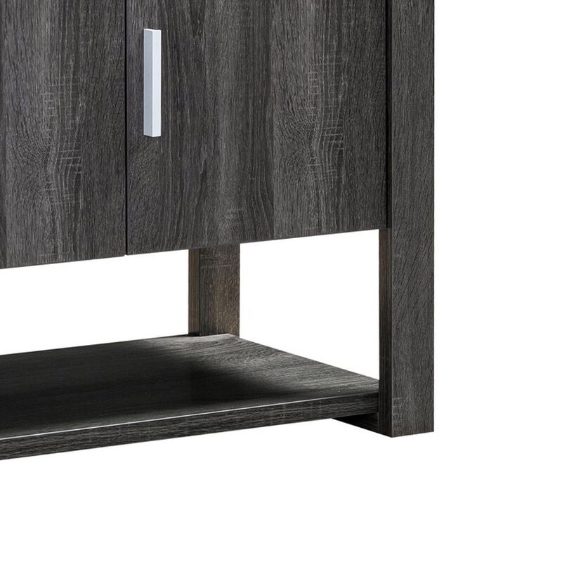 47 Inch Serving Cabinet Buffet Sideboard Console, 2 Shelves, 3 Doors, Gray - Benzara