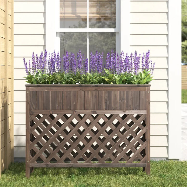QuikFurn Large Raised Patio Planter Weathered Cedar L 48" x W 12.5" x 35.5"